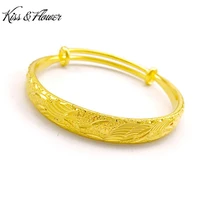 kissflower br64 fine jewelry wholesale fashion woman girl birthday wedding gift wide round 24kt gold resizable bracelet bangle