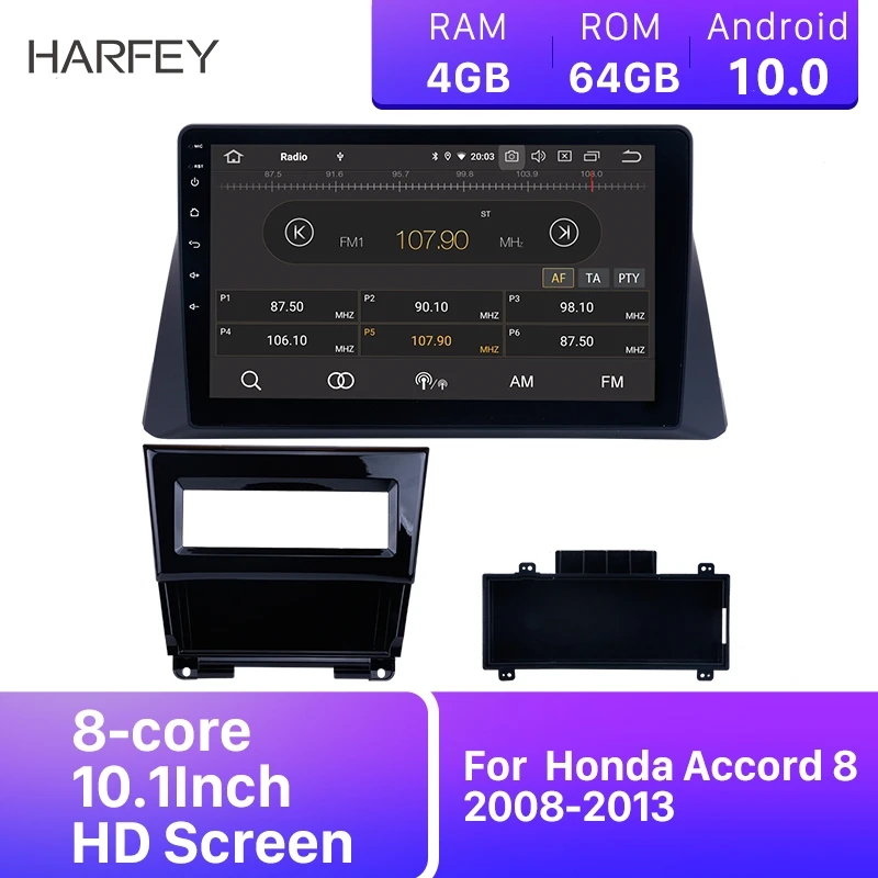 Автомагнитола Harfey для Honda Accord 10 1 дюйма с GPS Android 0 Bluetooth Wi Fi 4G 8 2008 2009 2010