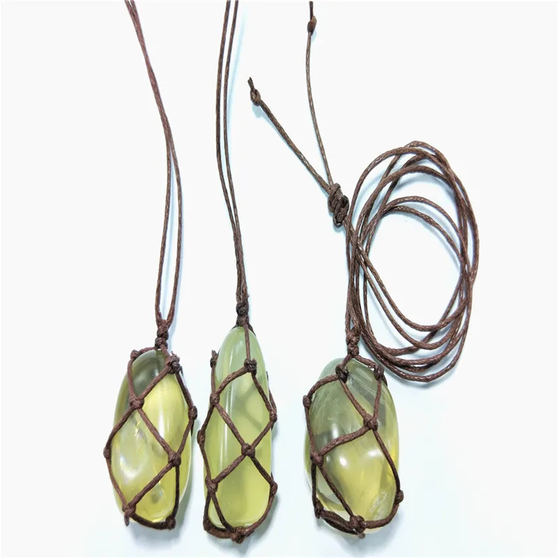 Ожерелье ручной работы из конопли кристала кварца натуральный камень кулон