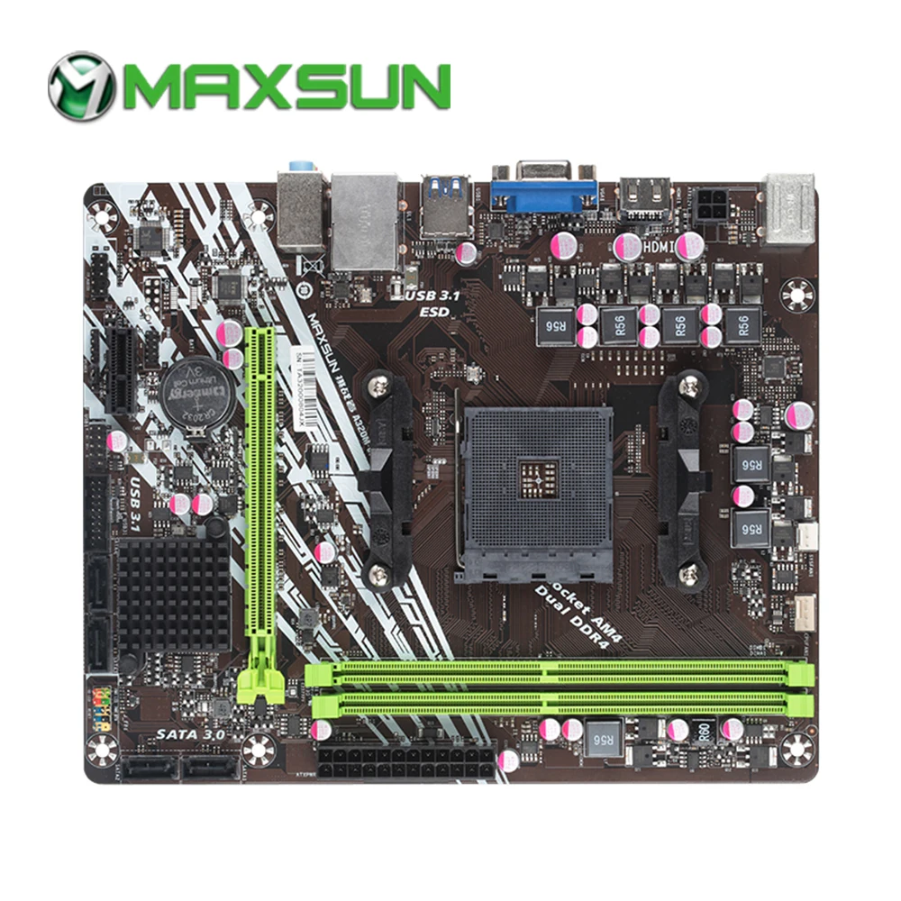 MAXSUN am4 Challenger a320m-vh R2.0 AMD Материнская плата mATX двухканальная DDR4 1000M LAN SATA3.0 USB3.1 VGA HDMI 5 фазный mainb