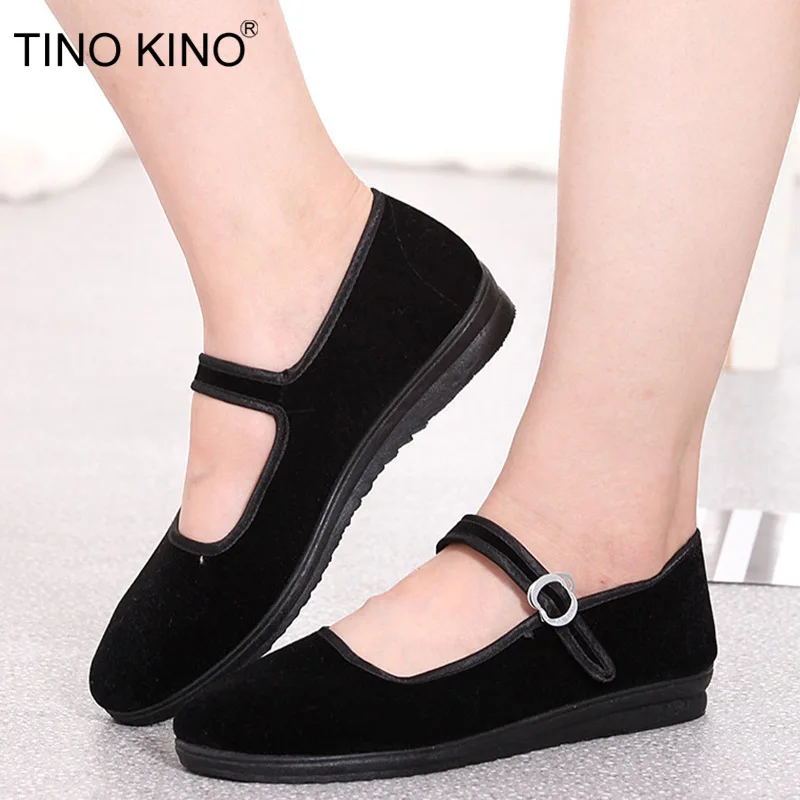 Для женщин ткань Туфли без каблуков SpringLoafers женские Туфли с ремешком и пряжкой черный Мэри Джейн Повседневное для мамы; женская обувь; удобная дышащая обувь