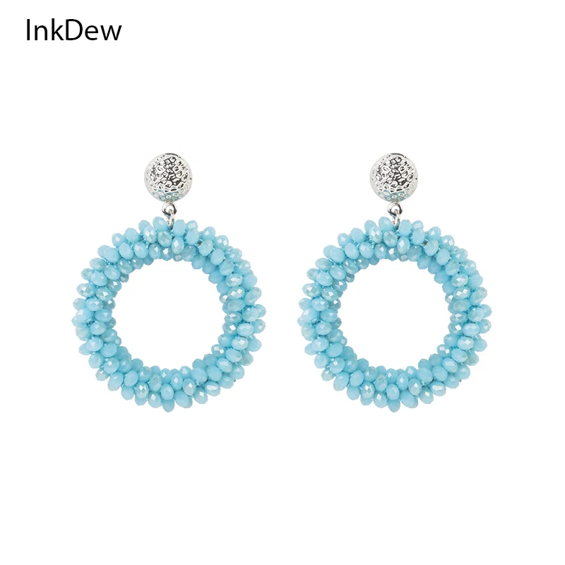 

INKDEW Round Shape Drop Earrings for Women Faceted Beads Handmade Crystal Earrings Big Earrings Long Earrings Gift Party boho
