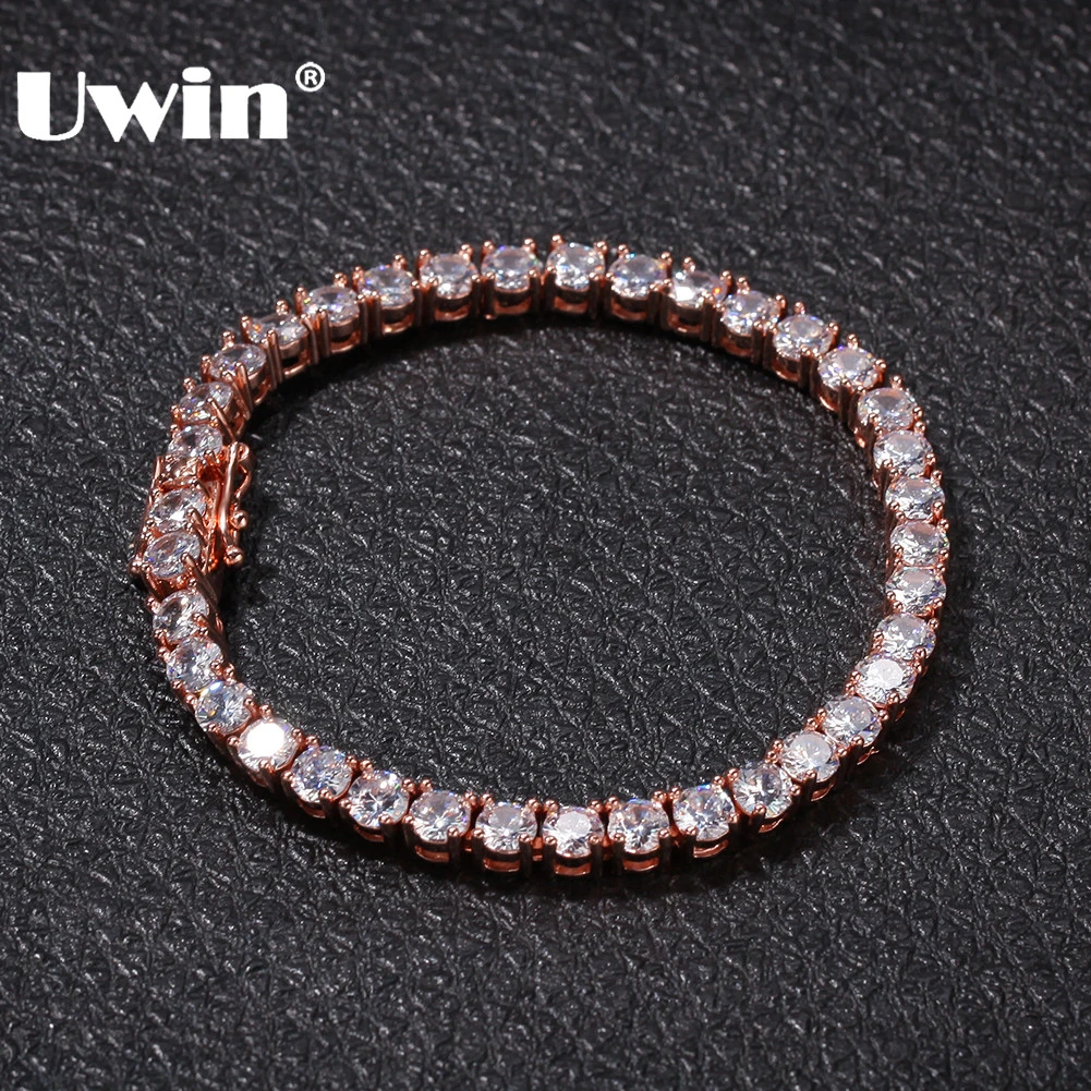 Мужской браслет для тенниса UWIN роскошный с круглым вырезом и фианитом в 1 ряд