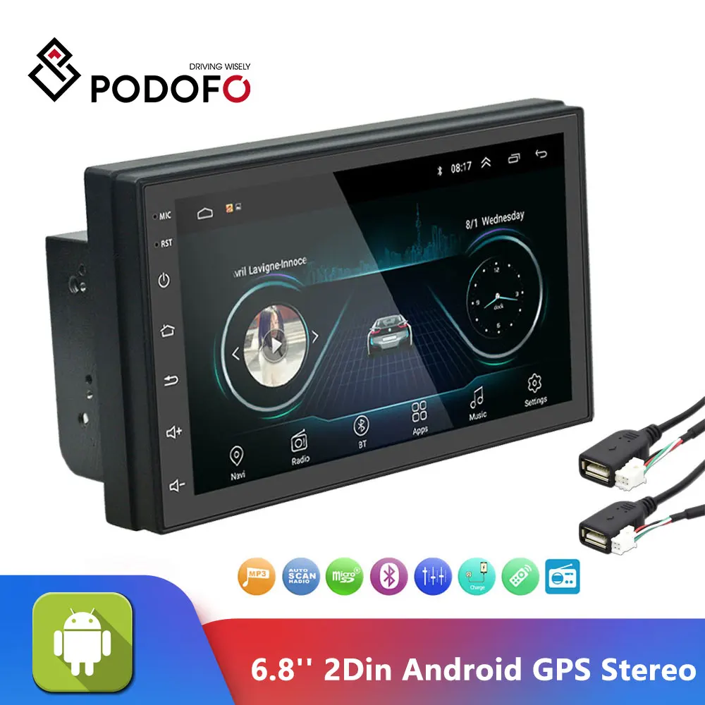 Автомагнитола Podofo 2DIN Android GPS 6 8 дюйма емкостный сенсорный экран MP5 Bluetooth FM