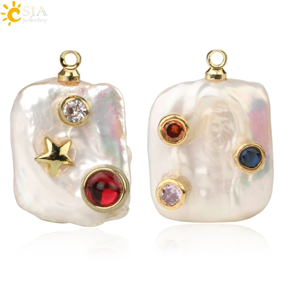 CSJA пресноводный жемчуг Квадратные нестандартные аксессуары Стразы Золотые