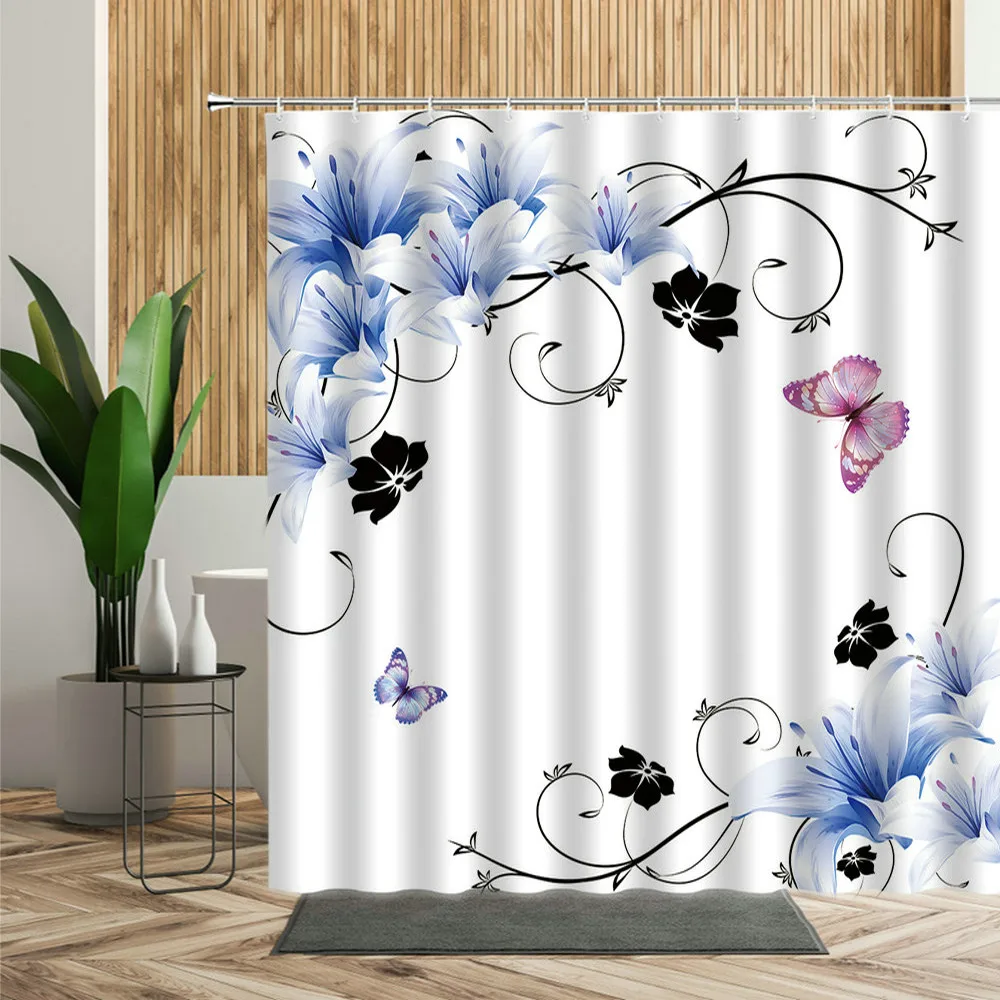 

Spring Girl Flowers Shower Curtain Lily Red Rose Yellow Sunflower Bathroom Decoration Screen Waterproof Bath Curtains With Hooks