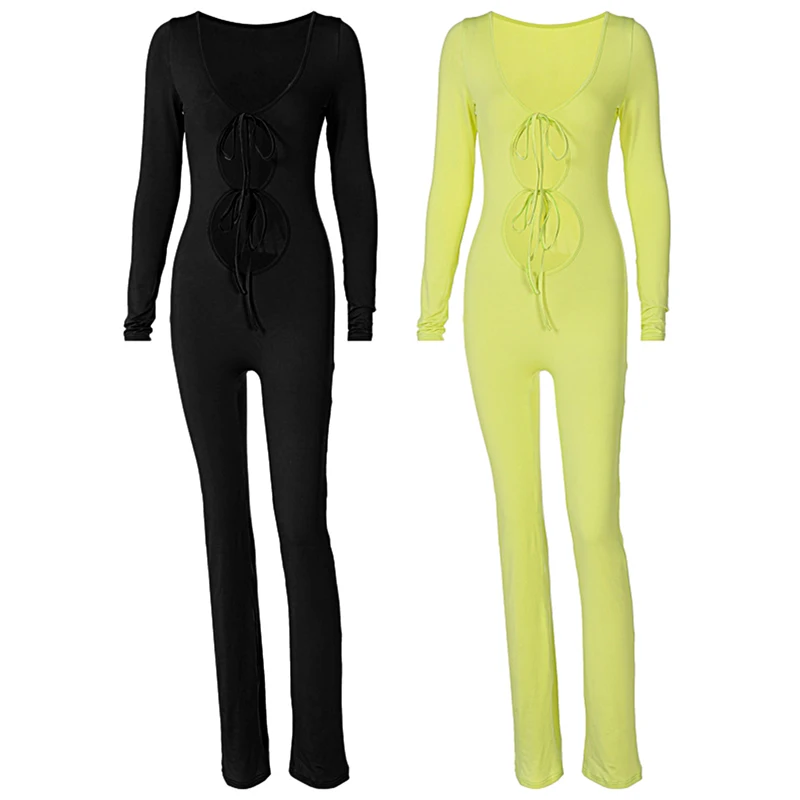 

Женский Облегающий комбинезон с длинным рукавом и V-образным вырезом