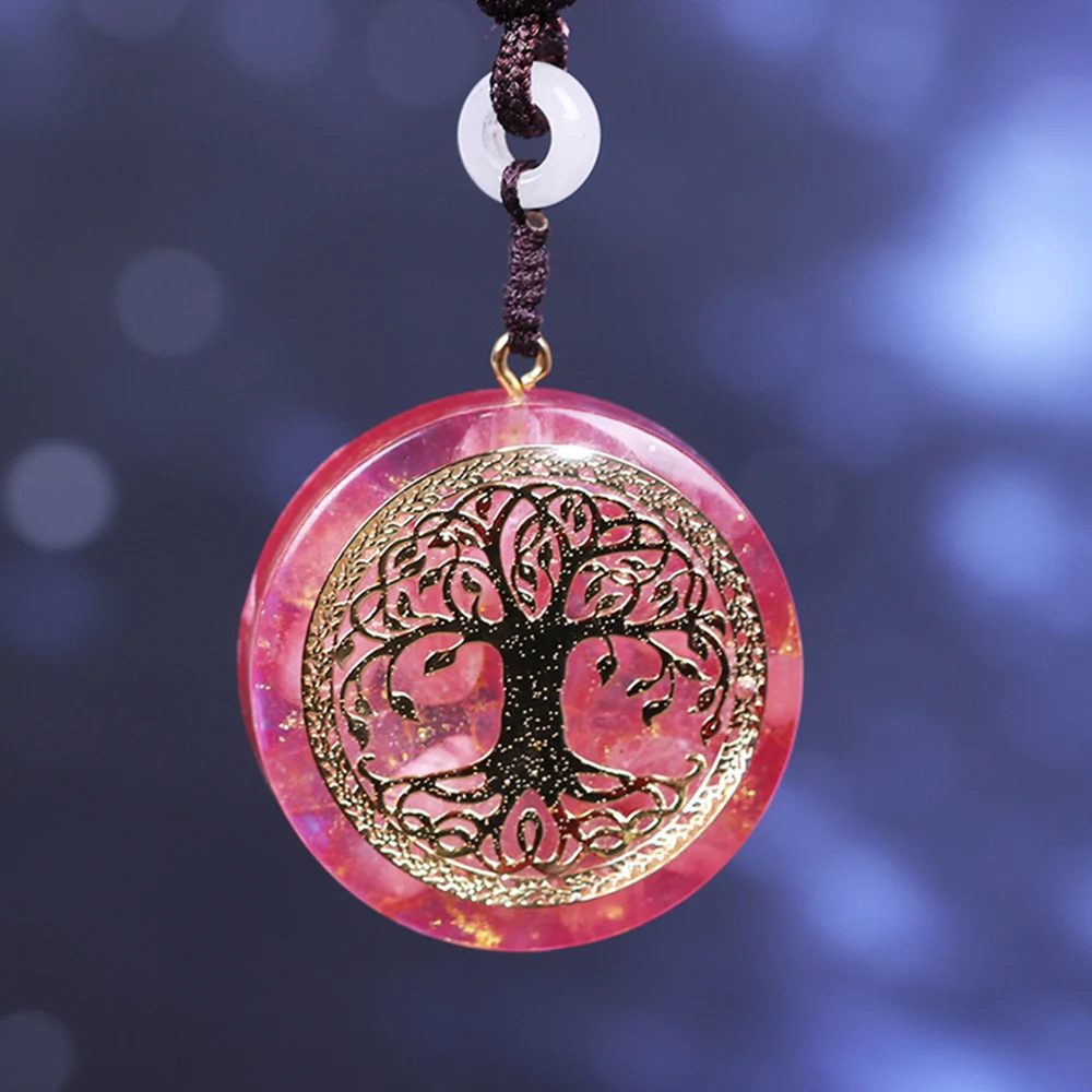

Orgone Pendant Tree Of Life Energy Orgonite Necklace Pink Crystal Healing Resin Jewelry Quantum Pendants