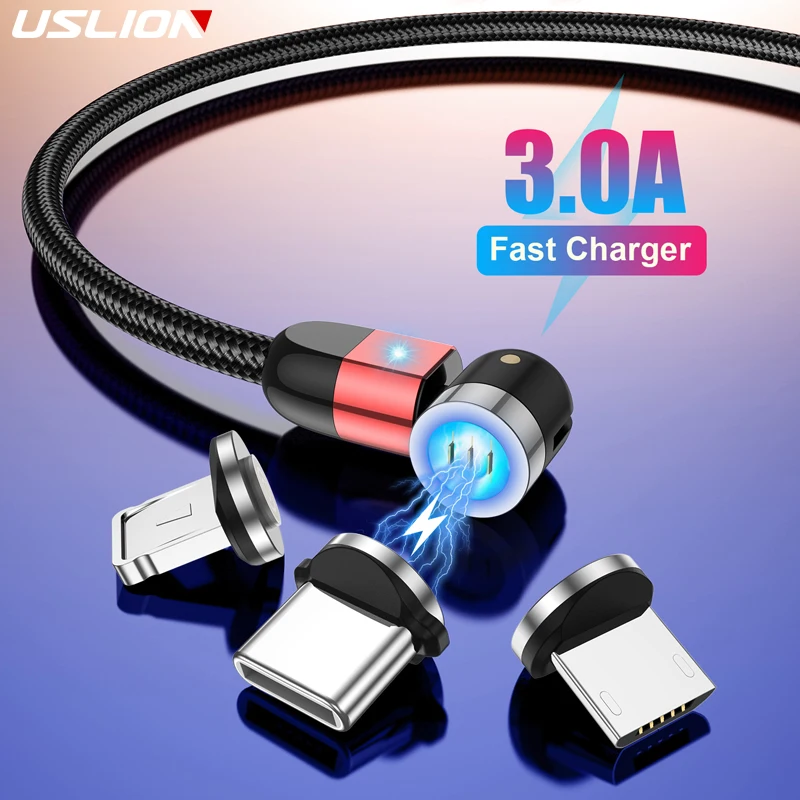 Кабель для зарядки магнитный USLION Micro USB/ Type C/ Lightning 3A нейлон 0.2м/ 1м/ 2м|Кабели