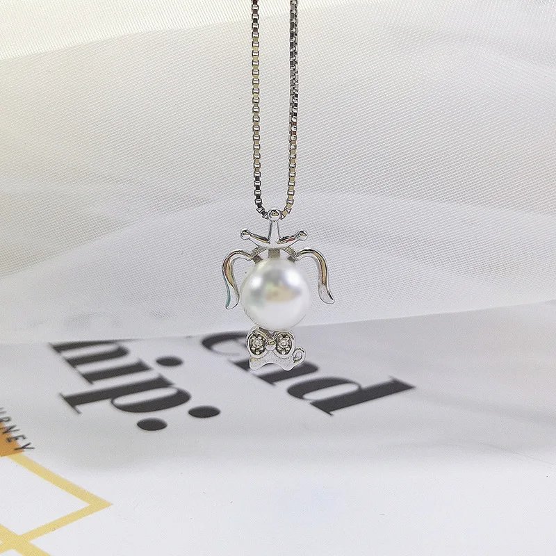 

Genuine 925 Sterling Silver Doll Necklaces Trendy Pearl Pendant Necklace For Women Girl Party Silver 925 Fine Jewelry Gifts