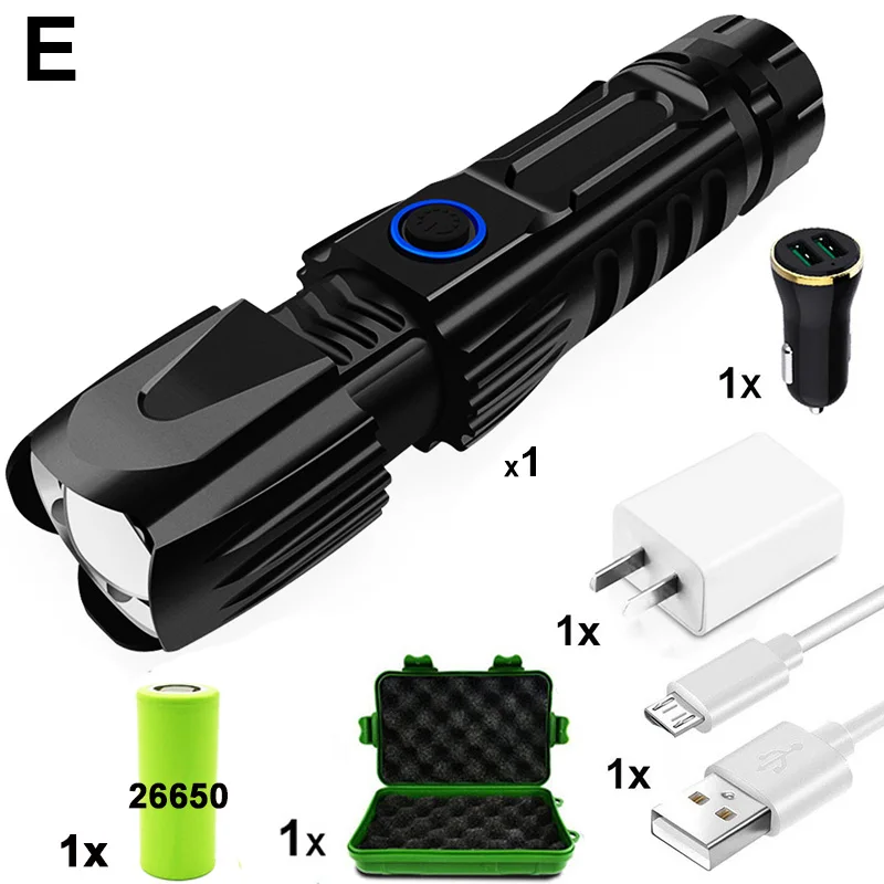 Option E ZK20 дропшиппинг светодиодный фонарик XHP90 масштабируемый USB Перезаряжаемый тактический фонарь 26650 батарея водонепроницаемая лампа с молотком Безопасности - Испускаемый цвет: Option E