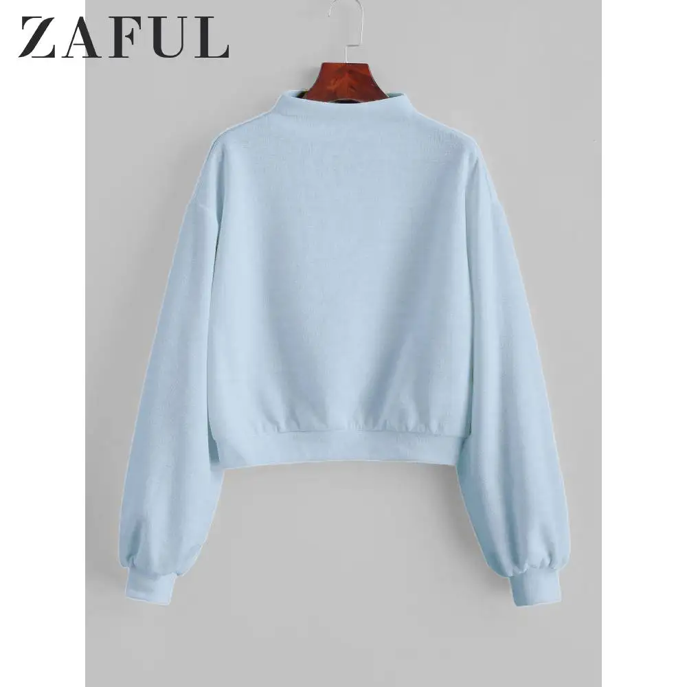 ZAFUL простой свитшот с высоким воротом женские топы осенний однотонный пуловер
