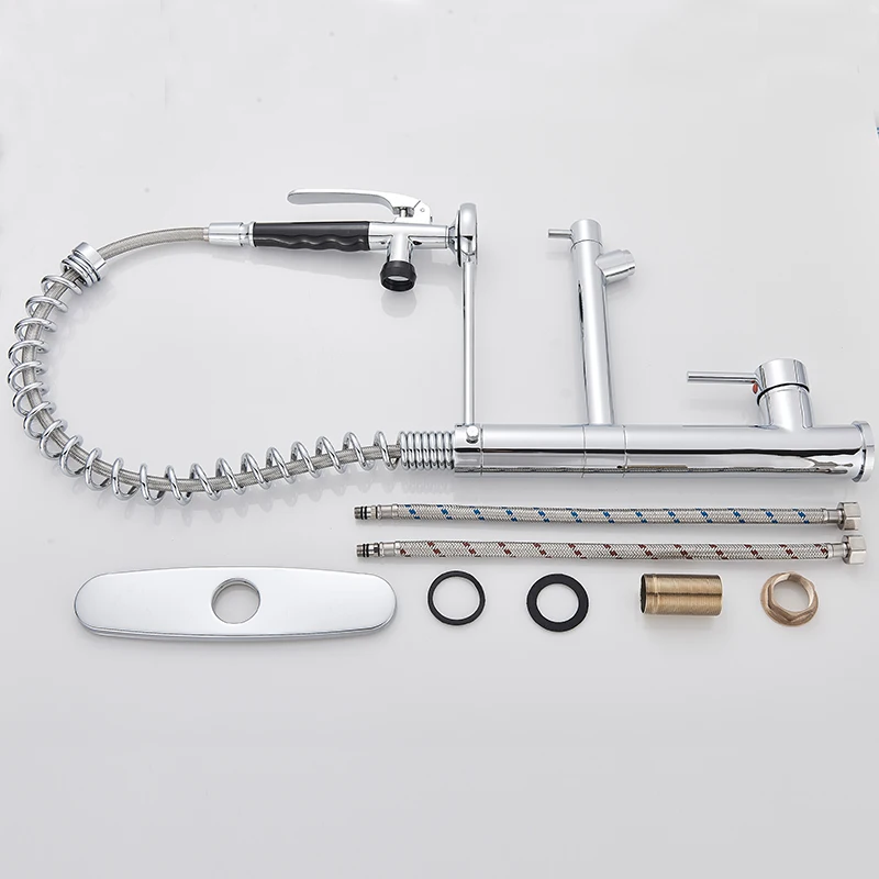 Смеситель для кухни яркий хром пружинный вытяжной кран поворотный носик