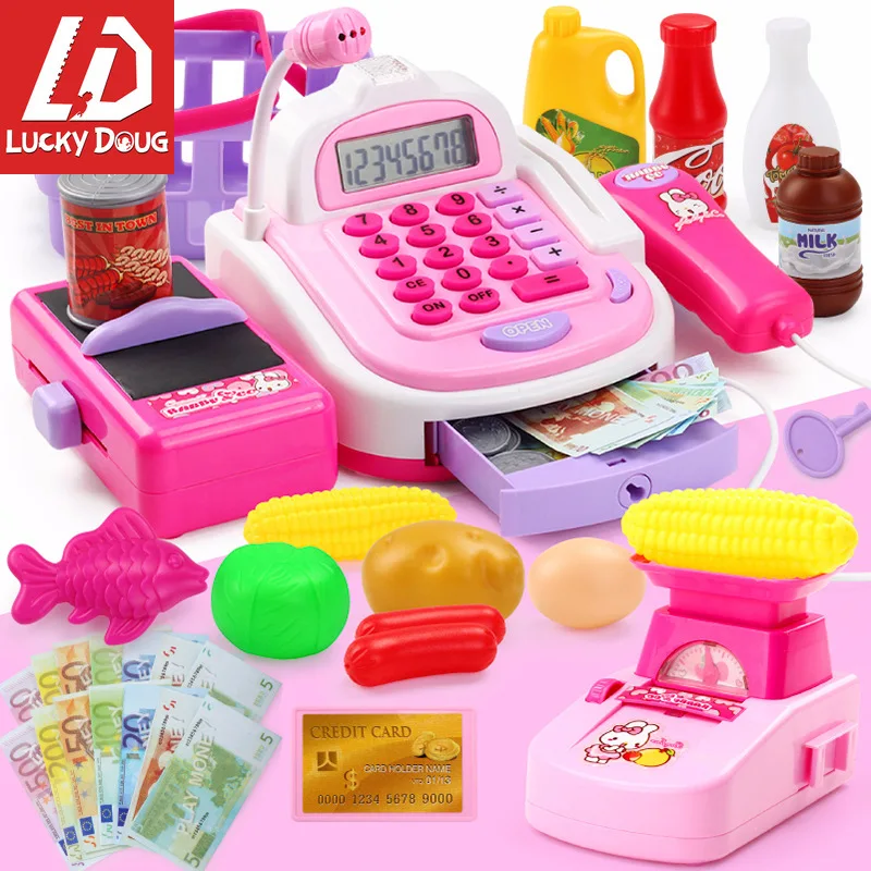 Supermarket Cash Register Toy for Kids, Cashier Game Pretend Play Toys for Children Girls Learning and Education
