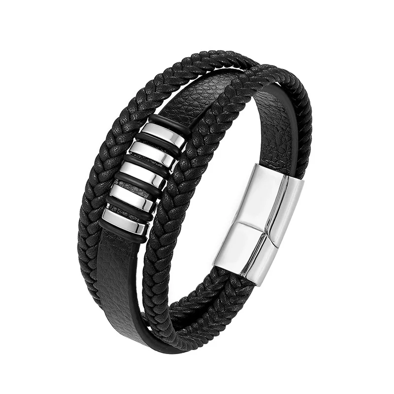 European And American Popular Stainless Steel Leather Bracelet Men's Multilayer Woven | Украшения и аксессуары