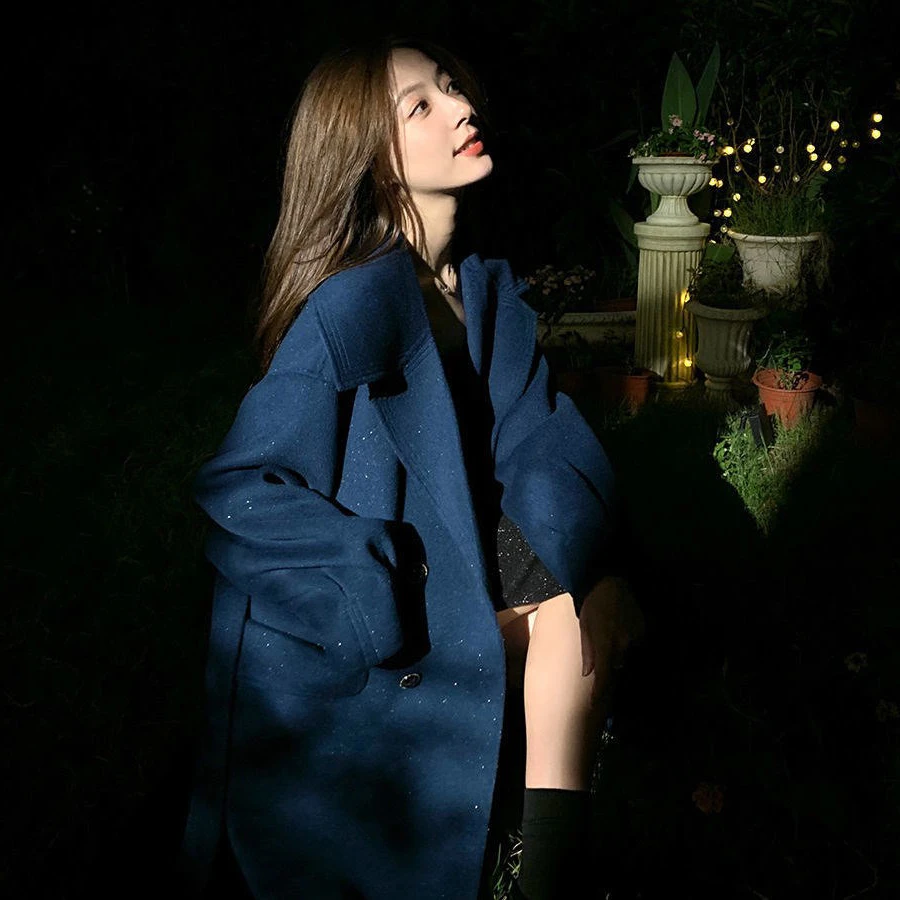 

UMI MAO 2020 Autumn Winter New Micro-shine Lurex Wool Double-sided Woolen Coat Women's Mid-length Temperament Woolen Coat