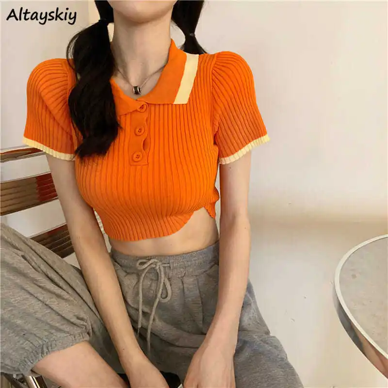 

Женские футболки, 6 цветов, сексуальные женские топы, подходящие ко всему модные вечерние в Корейском стиле, в стиле Харадзюку, простые, в сти...