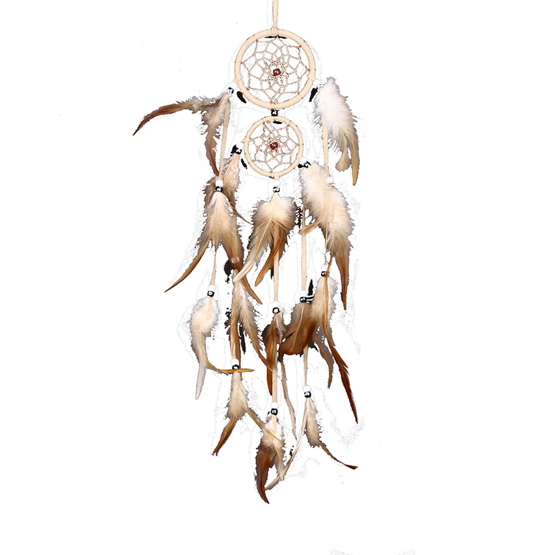 

Retro home decor dream catchers brown handmade feather dream catcher 2 circular net for Car kids bed room decoration craft