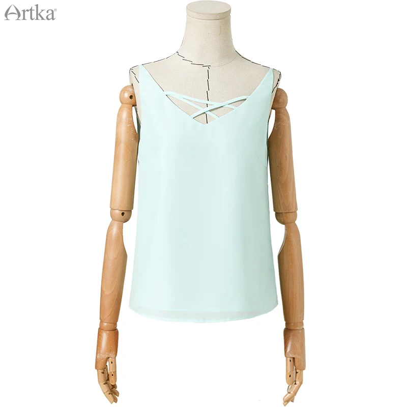 

ARTKA 2020 Summer New Women Crop Top Elegant Solid Color Chiffon Tank Top Sexy Camis V-Neck Sleeveless Tops Women BA25105X