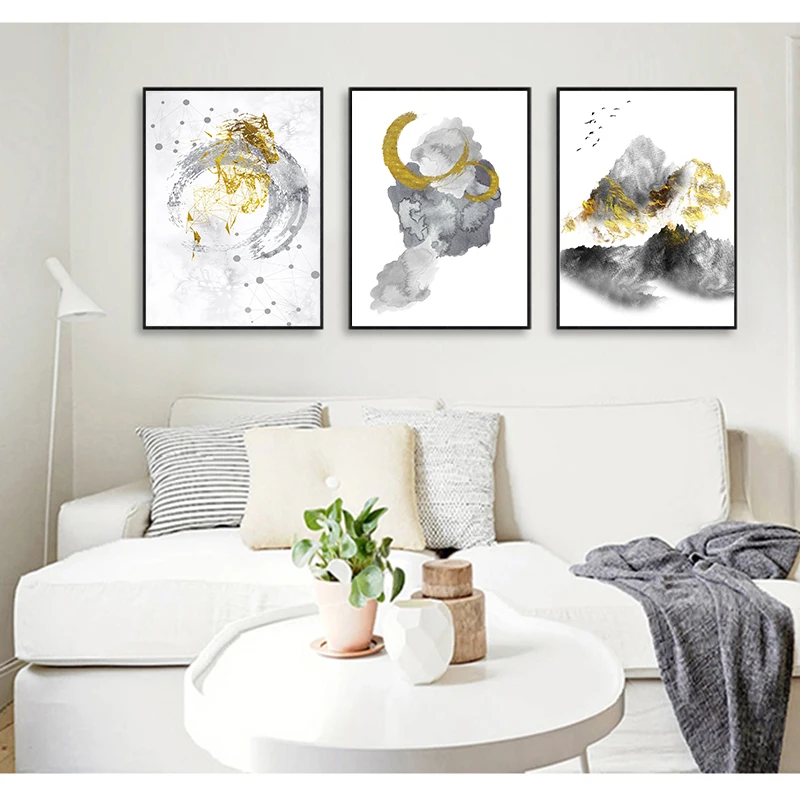 Плакаты с чернилами bstract настенные художественные картины на холсте золотой