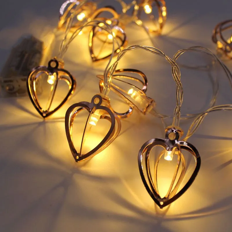 

Heart Fairy Lights Hollow Led String Light Fashion Metal Hearts Decoration Battery Indoor Bedroom Christmas Ornament Kurtyna Led