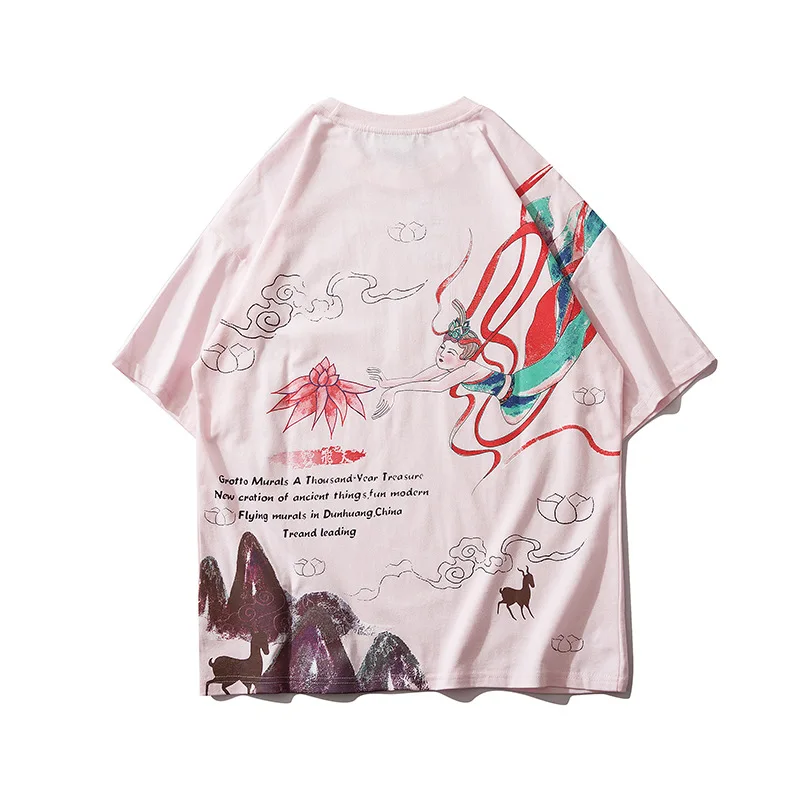 

Chinese Style Summer Couple Clothes Ancient Mythology Print Short Sleeve T-shirts Women Loose 100% Cotton Comfortable Tees Tops