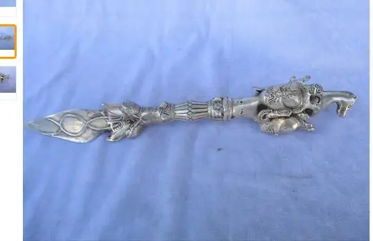 

Fairy Decorative Handmade Tibetan silver Copper Buddhist Sword,Carved head /Ritual Dagger statue from tibetan ,Long 14 inch