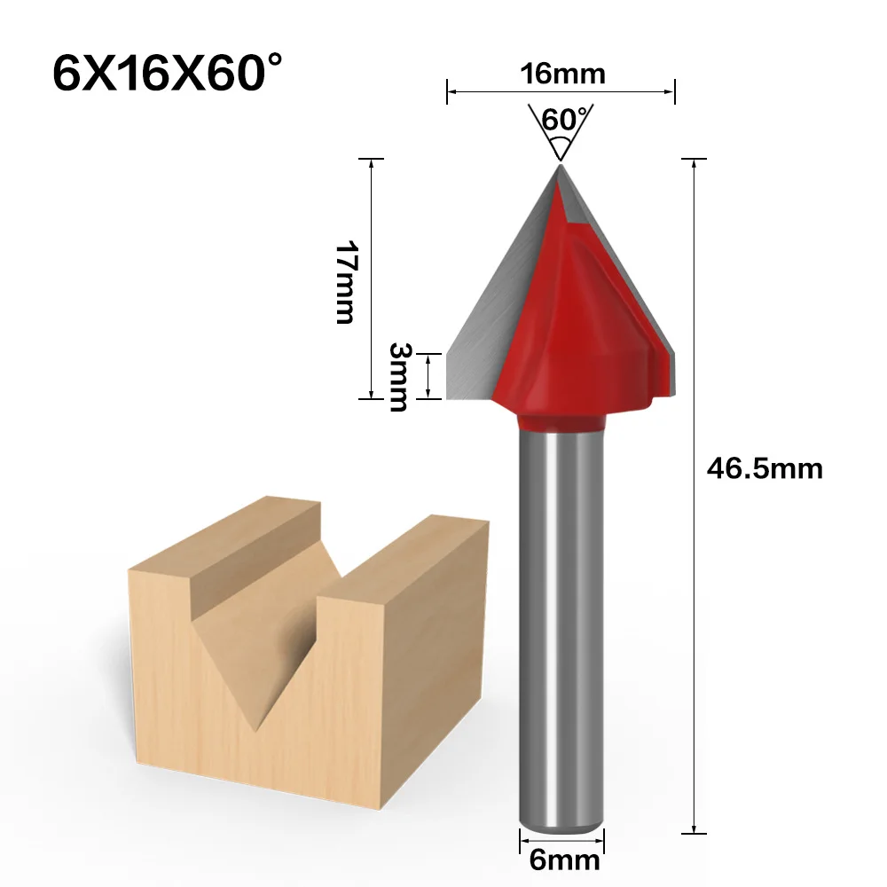 6mm V Bit 1PC CNC solid carbide end mill tungsten steel woodworking milling cutter 3D wood MDF router bit 60 90 120 150 degrees - купить по