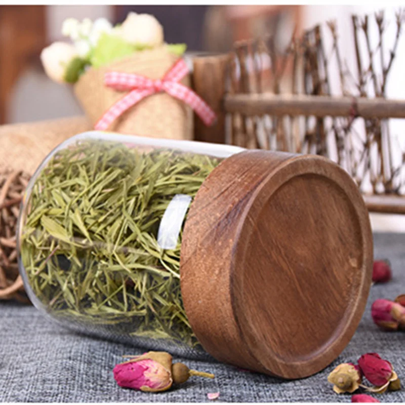 Стеклянная банка для хранения с деревянной крышкой маленькая стеклянная бутылка