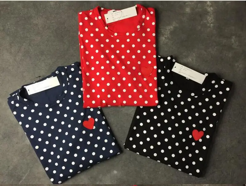 (Есть глаза) новая пара футболка осень любовь персик волна точка круглый воротник