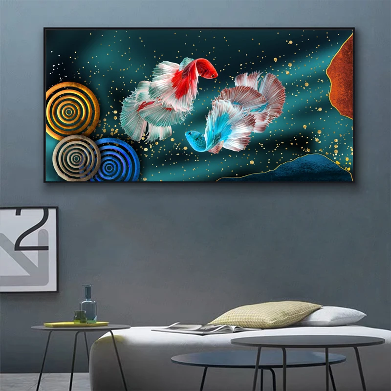 RELIABLI художественный постер с золотой рыбой животное на холсте картина стену