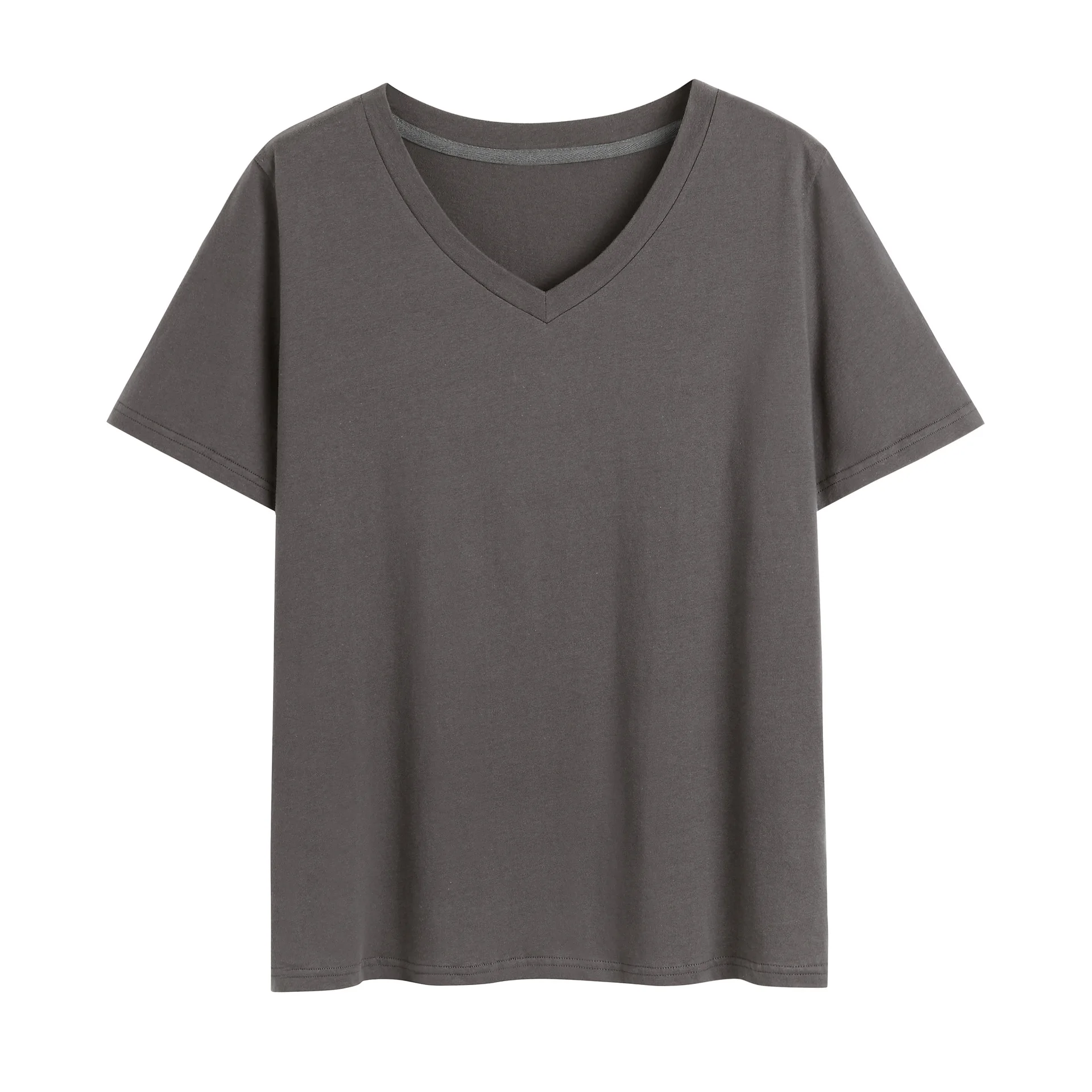 

Summer pure cotton thin versatile V-neck short sleeve women's top large women's solid T-shirt
