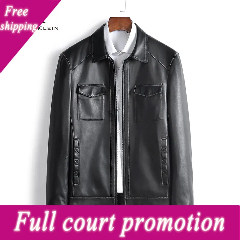 

Мужская короткая куртка из натуральной овечьей кожи, с карманами