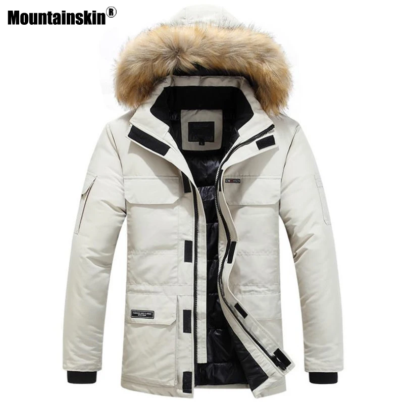 Mountainskin Mens Winter Jacket Men Fur Warm Thick Cotton Pocket Hooded Parkas Casual Fashion Warm Coats Large Size Male DA584