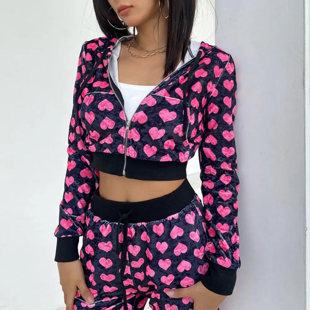 

Zipped Sweatshirt Velvet Cute Y2K Hoodies Oversized Sweatshirts Suit Zip Up Long Sleeve Cropped Jackets Autumn Tops Hoodies Suit