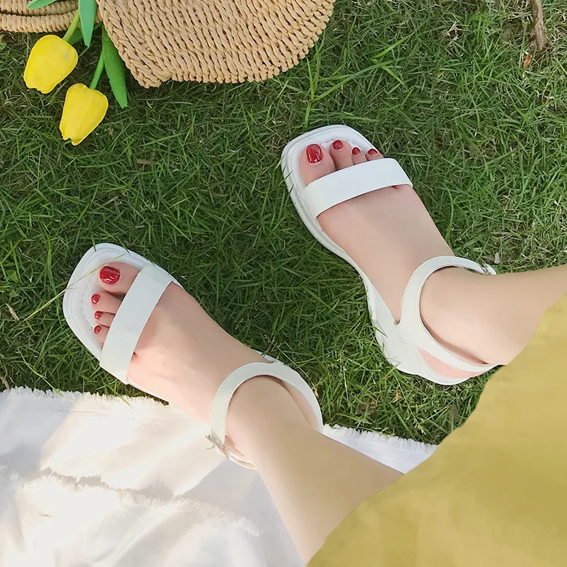 

All-Match Clogs With Heel Beige Heeled Sandals Med Buckle Strap Female Shoe Muffins shoe 2021 Summer Espadrilles Platform Womens