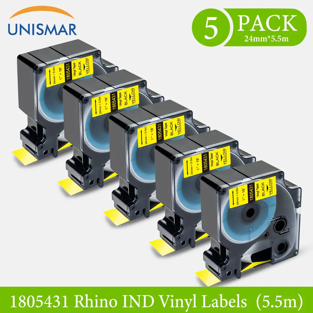 Unismar 5PK 1805431 24 мм маркировочная лента виниловая сменная для Dymo Rhino IND Label Maker черный