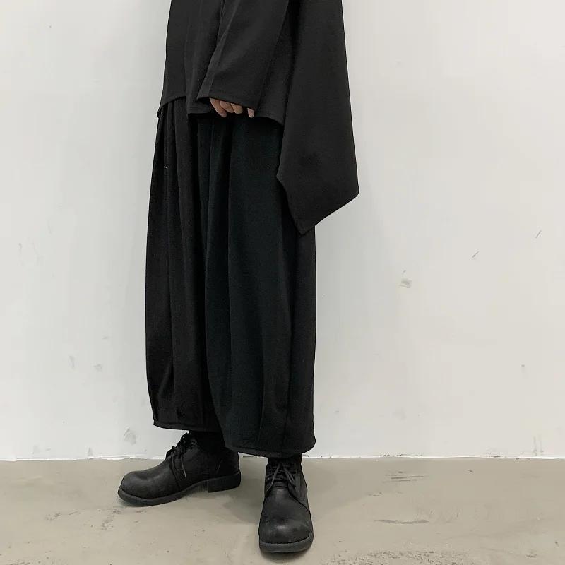 

New Male Retro Fashion Punk Gothic Wide Leg Skirt Pant Trousers Men Japan Harajuku Streetstyle Loose Casual Kimono Pant