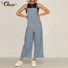 2021 Модные женские комбинезоны Celmia, повседневные пикантные Свободные Комбинезоны на бретелях без рукавов, элегантные широкие брюки, комбинезоны в горошек с принтом