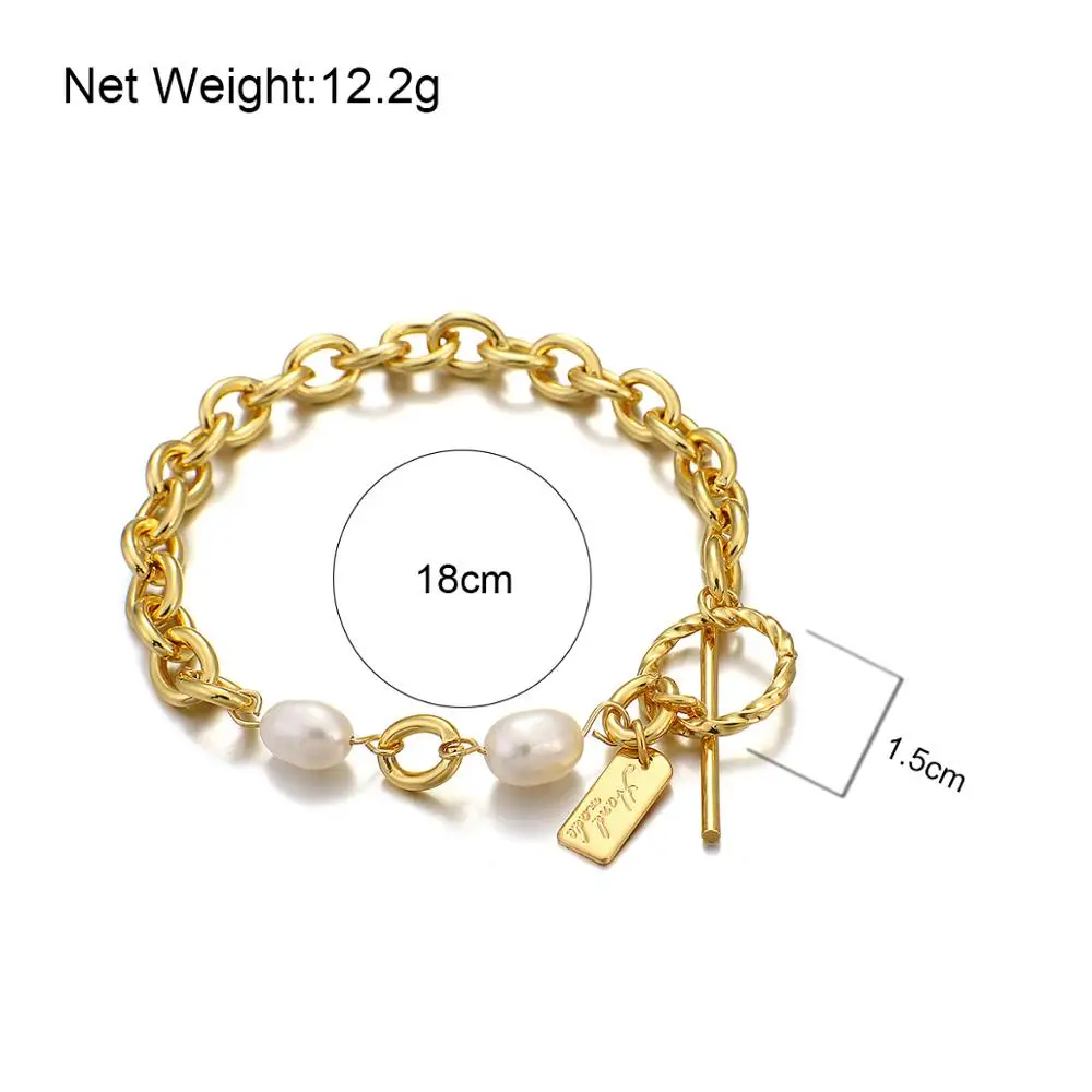 

Flashbuy New Design Natural pearl Chain Bracelets For Women Fashion Personality Alloy Metal Bracelet Minimalist Jewelry