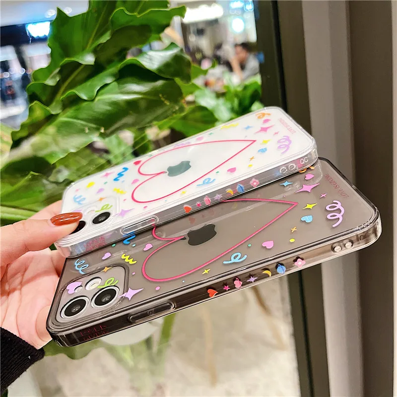 

Lovely Style Love Phone Cases For iPhone 12 Mini 11 Pro XS Max X XR 7 8 Plus SE 2020 12Pro Fashion Border Print Soft TPU Cover