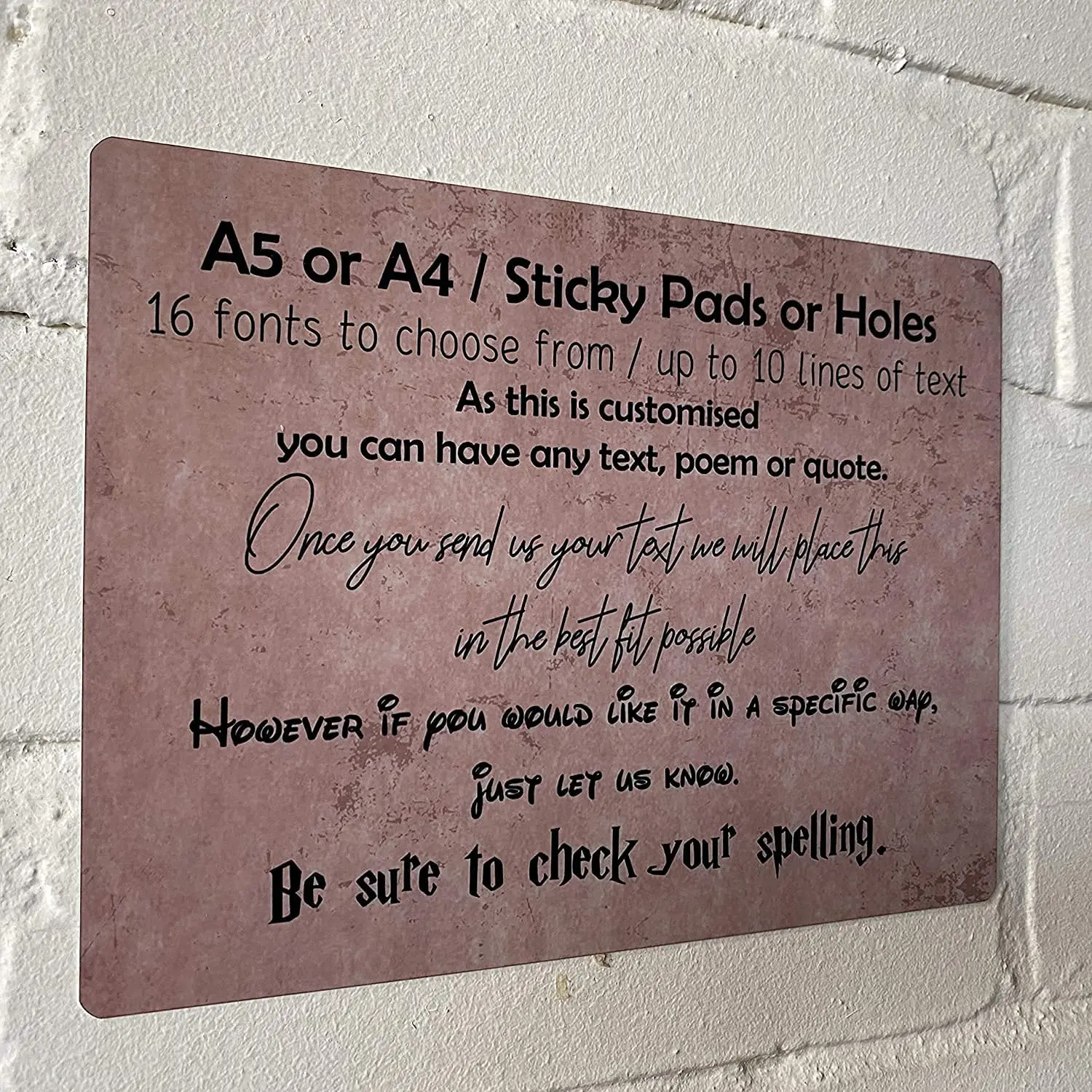 

Personalised Printed Metal Sign A4 Customised with 16 fonts