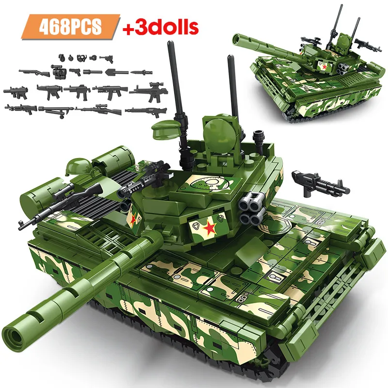 

468pcs City Police WW2 99A Tank Building Blocks DIY Military Weapon Vehicle Figures Bricks Education Toys for Boys Gifts