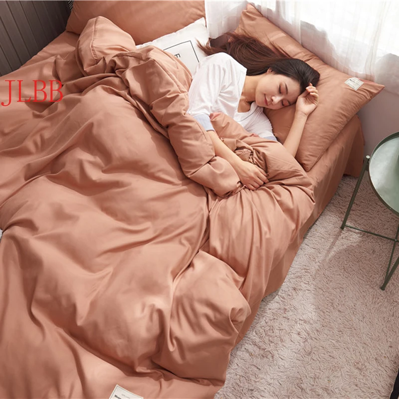 

High quality bedding set Solid duvet cover set brushed mircofiber bedclothes home 4pcs Caramel bed linens Modern style bed set