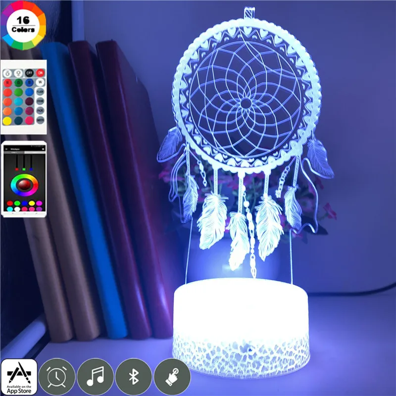 

Dream Catcher 3D Desk Lamp Acrylic LED Night Light Color Changing Remote Control Atmosphere Decoration Nightlight with Lava Base