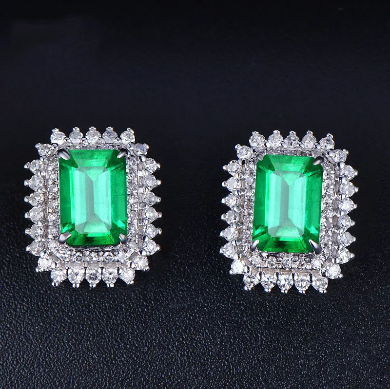 

Luxury Emerald cz Stud Earring 925 sterling silver Jewelry Engagement Wedding Earrings for Women Bridal Statement Party Gift