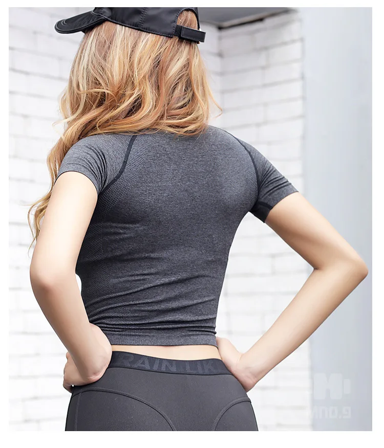 2019 женский бесшовный однотонный топ для йоги с коротким рукавом футболки Женская