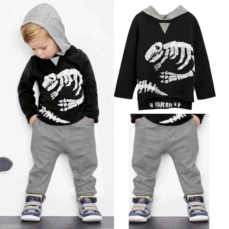 AU Stock Baby Boy Kids Dinosaur Hooded Clothes T-shirt Pullover+Pants Outfit Set | Детская одежда и обувь