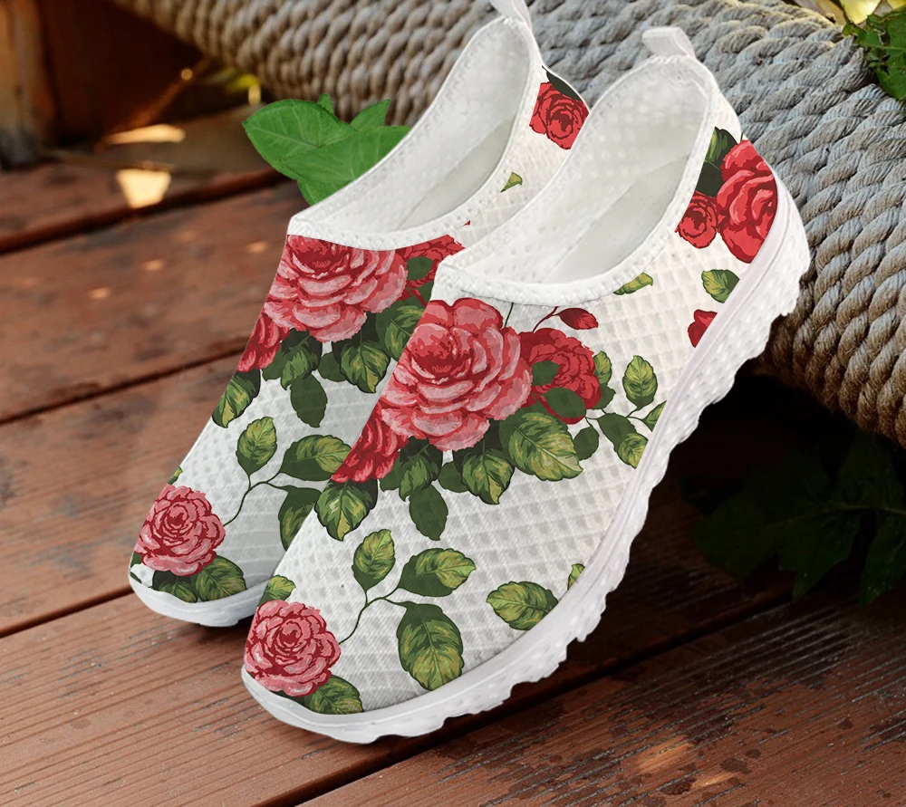 

INSTANTARTS Pretty Rose Flower Printed Flat Shoes for Ladies Outdoor Casual Slip on Sneaker Beach Shoe Women Loafers Shoes 2020