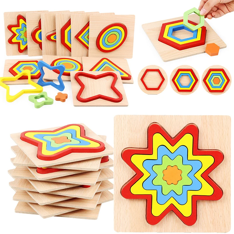

3D Wooden Puzzle High Quality Baby Educational Toys Early Learning Cognition Kids Cartoon Grasp Intelligence Puzzle Kids Gifts